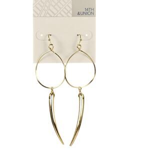 Gold Tone Teardrop Spike Dangle Earrings Boho 3.4" 14th & Union Jewelry Pierced